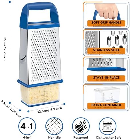 Cheese Grater With Container Box Grater Stainless Steel Kitchen Dark Blue