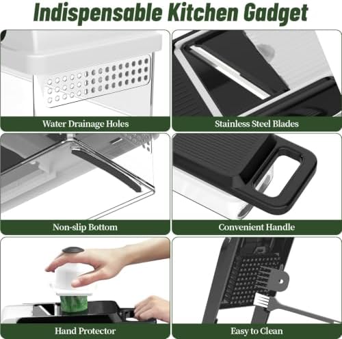 12-in-1 Vegetable Chopper 7 Blades, Veggie Cutter with Handle, Black/White
