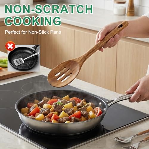 Wooden Spoon for Cooking Utensil Non Toxic Serving Mixing Slotted Spoon Set