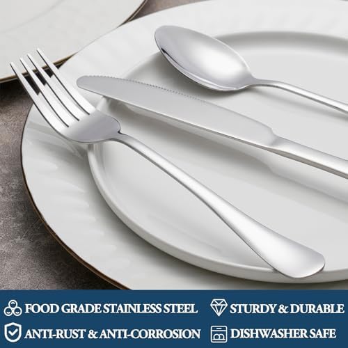 32 Piece Dinner Forks Set, Food-Grade Stainless Steel Silverware Forks, Cutlery Fork, Metal Fork for Home, Kitchen or Restaurant, Mirror Polished, Dishwasher Safe - 8 Inch