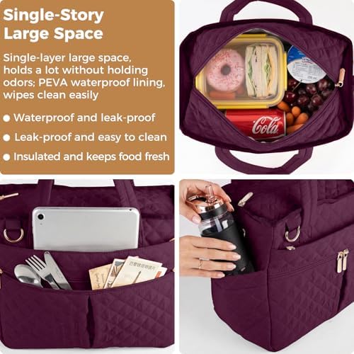 Large Lunch Box for Women, Insulated Lunch Bag for Work, Red