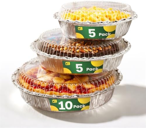 Round Aluminum Foil Pans with Lids, 20-Pack, 9", 8" & 7" Mixed Sizes