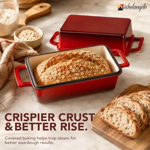 MICHELANGELO Enameled Cast Iron Bread Pan with Lid, 9x5 Sourdough Loaf Pan