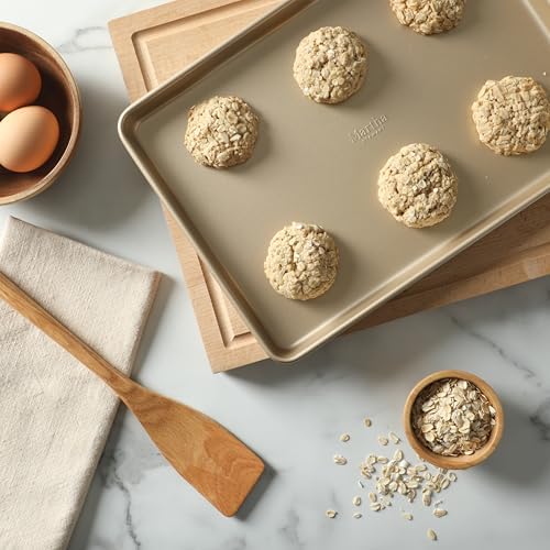 Martha Stewart Gallen 13 x 9 Inch Nonstick Carbon Steel Cookie Sheet - Champagne Durable Baking Pan for Cookies, Brownies & Roasting