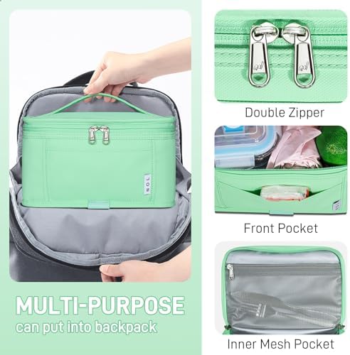 NOL Small Lunch Bag Mini Lunch Box Insulated Lunch Bag for Men/Women Leakproof Cooler Tote Bag Lightweight Nylon Waterproof Lunch Box For Work,Mint green