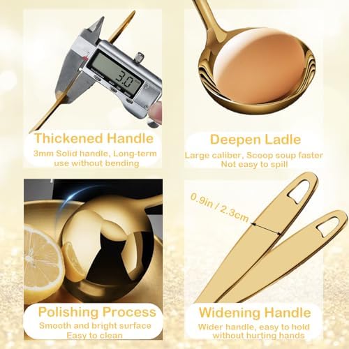 Soup Ladle, Gold Ladles for Serving, 304 Stainless Steel,12.2Inch