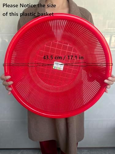 4 Pcs Large Plastic Wash Basket Round Perforated Colander Wash Vegetables and Fruits Drain Cooked Pasta Kitchen Essentials Food Strainer Basket Strainer Kitchen Red Orange color