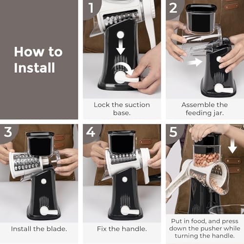 X Home 5‑in‑1 Rotary Cheese Grater for Kitchen, Black