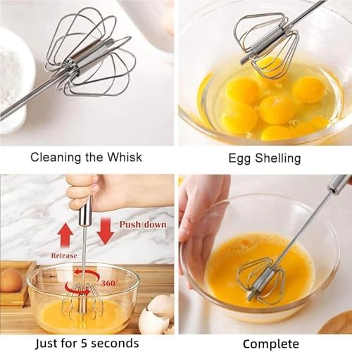 12 Inch Stainless Steel Egg Whisk - Hand Push Rotary Whisk Blender - Versatile Milk Frother, Hand Push Mixer Stirrer for Beating & Stirring, Whisking, Blending