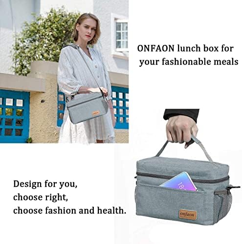 ONFAON Lunch Bag for Men/Women, Insulated Reusable Lunch Box Leakproof Cooler Tote Bag Freezable with Adjustable Shoulder Strap for Office Work Picnic Beach(Grey)