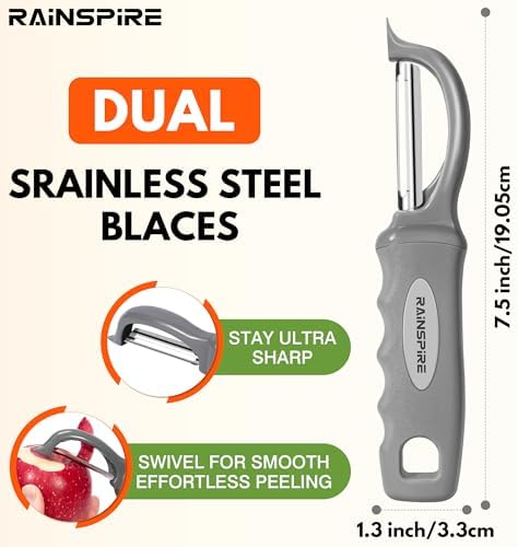 Rainspire Vegetable Peeler Potato Peelers for Kitchen, Sharp Stainless Steel Blades Veggie, Comfortable Handle Fruit Peeler, Carrot Peeler Apple Peeler Dishwasher Safe (1, Grey)