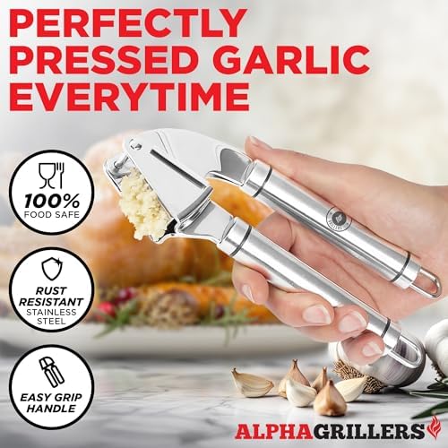 Alpha Grillers Garlic Press Stainless Steel, Mincer, Crusher & Peeler