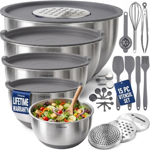 28pc Stainless Steel Mixing Bowls with Lids Set, 1.5-5 Qt, Grey