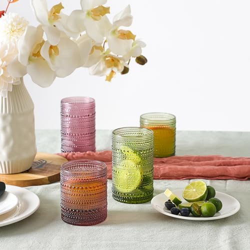 Moretoes Colored Hobnail Drinking Glasses Set of 12 Vintage Glass Cups