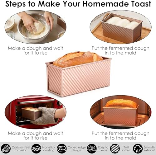【6 Bonus Tools】2.2lb Pullman Loaf Pan with Lids,Premium Non-Stick Sandwich Bread Loaf Pan with Lid for Homemade Bread, Carbon Steel Corrugated Bread Toast Box Mold with Cover for Sourdough Loaf Pan