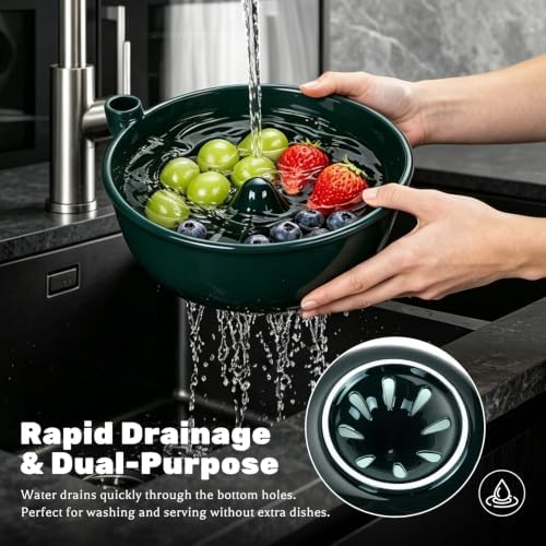 Ceramic Berry Washing Bowl with Auto-Spin Swirl Drainage