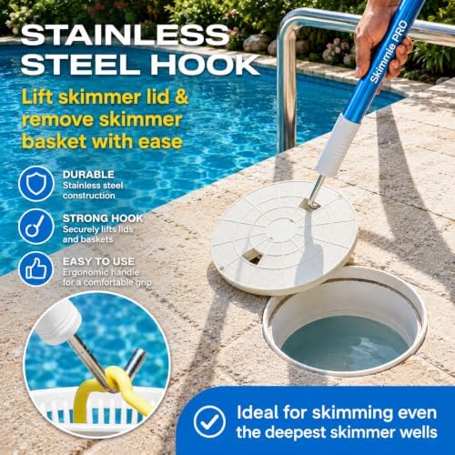 Skimmie Pro (Short Version) 22.5” Pool Skimmer: Lightweight, Fine Mesh Net, & Stainless Steel Hook – Ideal for In-Ground/Above-Ground Pools, Fountains, Ponds, Hot Tubs, & Cold Plunges