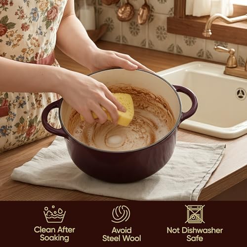 Vintage Style 4.5 Quart Dutch Oven Pot with Lid, Non Stick Enameled Cast Iron Dutch Oven for Bread Baking, Heavy-Duty, Oven Safe Ceramic Cookware Up to 500°F for Baking, Braising, Stews, Roasting, Fig
