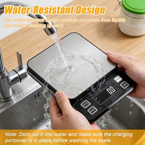 Waterproof Kitchen Scale, 10kg/22lb Food Scale Precisely Measures Grams and Ounces for Baking and Cooking, Stainless Stee Digital Scale with Backlight for Food