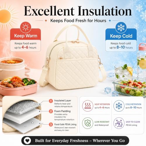 CAMTOP Lunch Box for Women Men Insulated Lunch Bag Lunch Tote Bag Leakproof Thermal Cooler Large Capacity for Travel Work School Picnic (Beige L, Large)