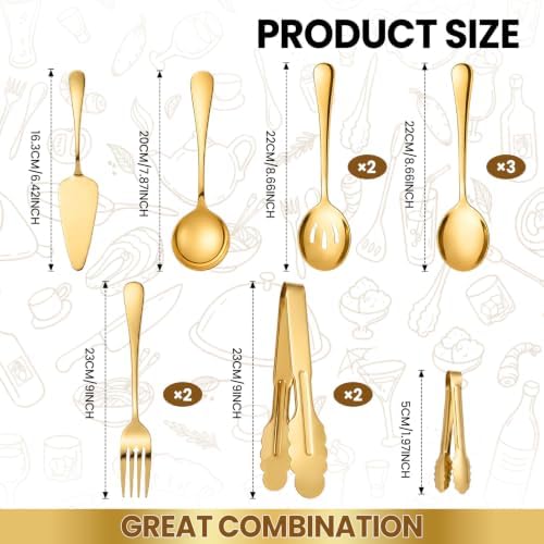 12-Piece Gold Serving Utensils Set, Serving Spoons for Buffet