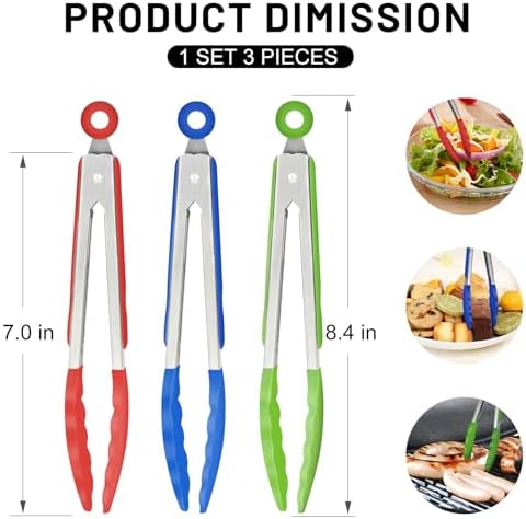 HOTEC Small Silicone Kitchen Tongs 7-Inch Mini Serving Tongs, Set of 3