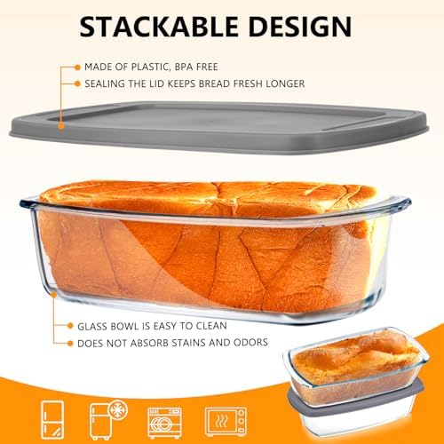 Jambear Glass Loaf Pans for Baking Bread with Lids 1 Set - 1.9 Qt Glass Loaf Pan | Oven, Dishwasher, Fridge, Freezer & Microwave Safe, Bread Pan Suit for Lasagna, Meatloaf, Banana