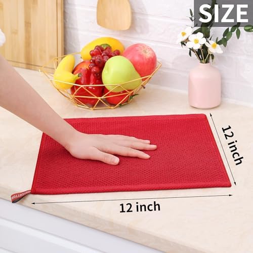Homaxy 100% Cotton Waffle Weave Kitchen Dish Cloths 18-Pack, Red
