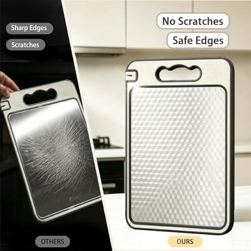 Non-Toxic Cutting Board – Double-Sided, Diamond-Pattern Stainless Steel & Wheat Straw – Scratch Resistant,Non-Slip, BPA-Free & Dishwasher Safe – 15×10 Inch