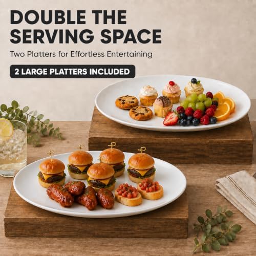 White Serving Platters Set of 2, 15.5 Inch Oval Porcelain Serving Platters, Serving Dishes for Entertaining, Party, Appetizers, Cheese, Dessert and Food Display