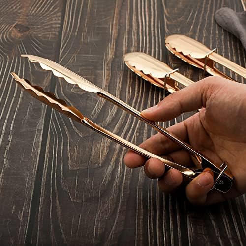 MSY BIGSUNNY 9 Inch Kitchen Food Tongs for Cooking and Serving- Aluminum - Set of 3 (gold-plated)