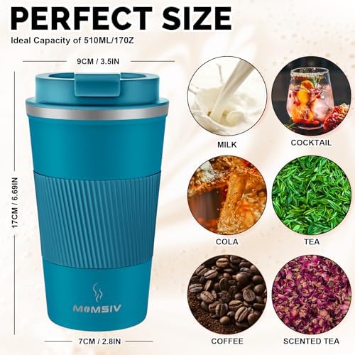 MOMSIV 17oz Travel Coffee Mug, Insulated Coffee Cup with Leakproof Lid