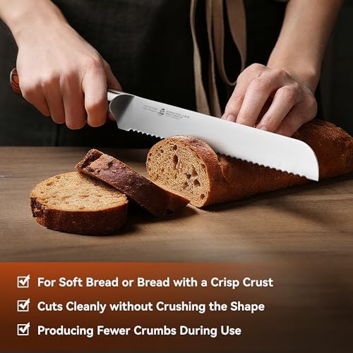 TUO Bread Knife, 9 inch Sharp Serrated Slicing Knife for Homemade Sourdough Bread, High Carbon German Steel, Ergonomic Handle, Gift Box Included