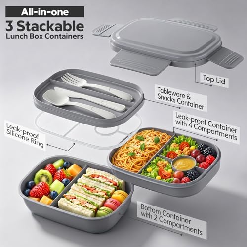 Bento Box Adult with Insulated Lunch Bag - 3 Stackable Leak-Proof Lunch Box