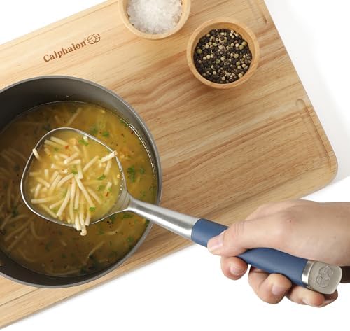 Calphalon Edge Soup Ladle, Stainless Steel Soup Ladle, Serving Ladle with Silicone Handle, Heat-Resistant Nonstick-Safe Kitchen Ladle for Soups, Sauces & Stews, Navy