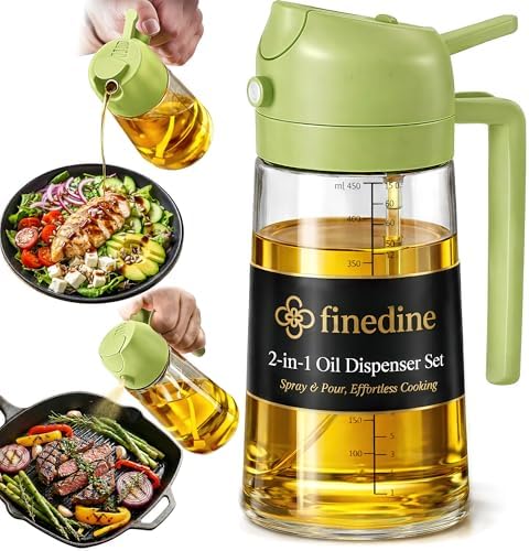 FineDine 16 oz Glass Olive Oil Sprayer for Cooking, Oil Dispenser, Green