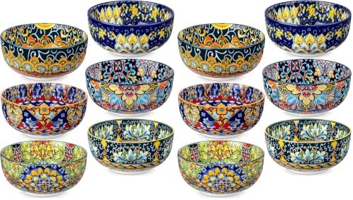 vancasso Cereal Bowls Set of 6, Bohemian Ceramic Soup Bowls, 28 oz Colorful Bowls Set for Kitchen, Dishwasher & Microwave Safe for Salad, Pasta, Rice, Oatmeal, Fruit (Pack of 2)