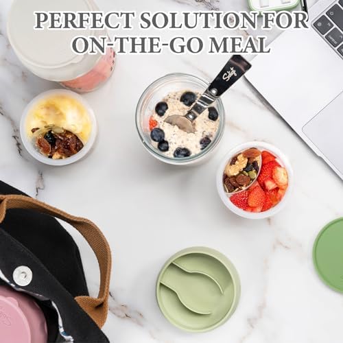 SOLIGT 2 Pack Overnight Oats Containers with Lids (White/Organic Green)