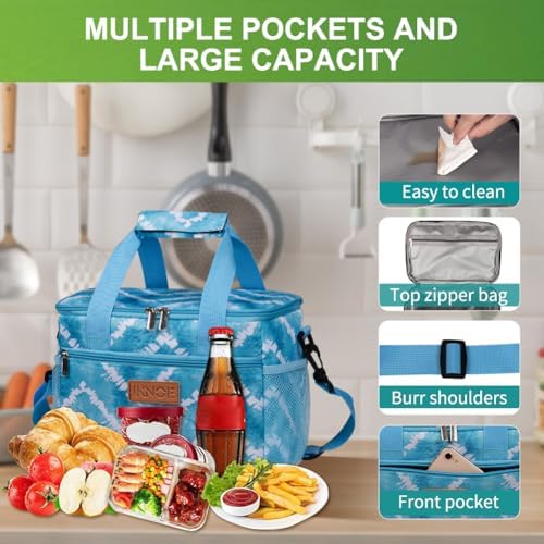 iknoe Insulated Lunch Bag, Foldable 8.5L Cooler Bag for Men & Women, Lunch Box