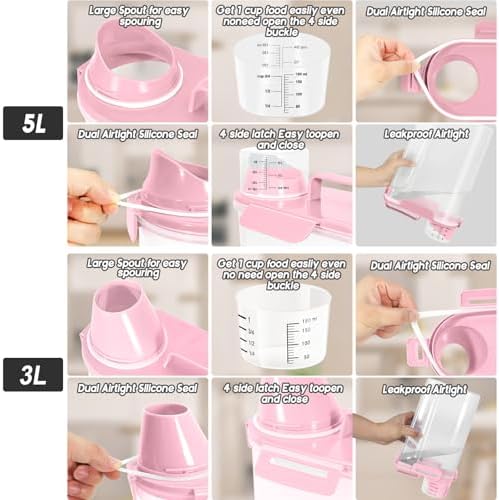 LEAWALK 8-12LBS Dog Food Storage Container, Upgraded Large Nozzle BPA-free, Plastic Pet Food Storage Containers With 4 Sealed Clasps, 1 Measuring Cup and Handle, Easy to Clean and Carry