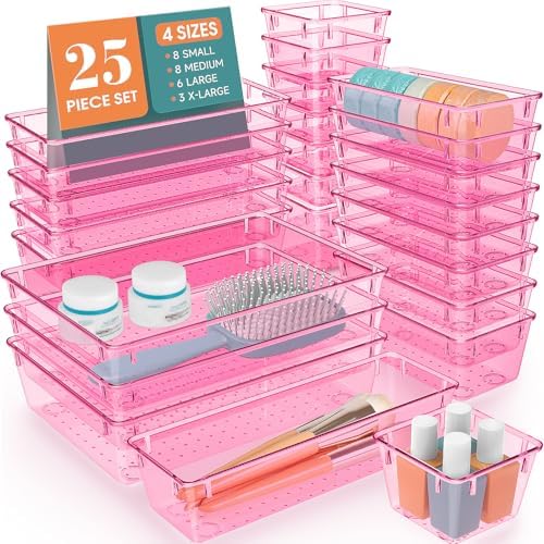 25 PCS Plastic Drawer Organizer Set, Makeup Organizers and Storage Bins