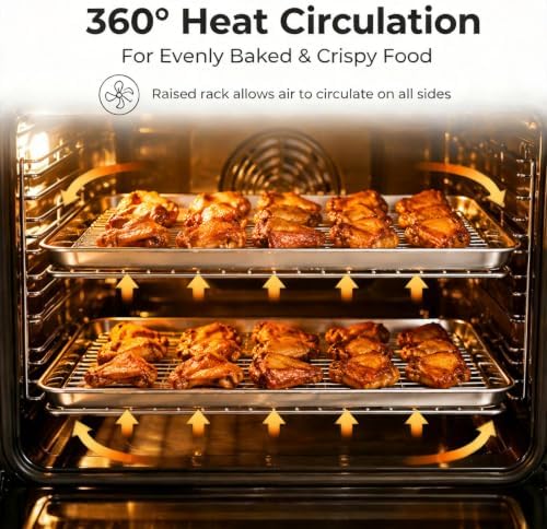 Onader Baking Cookie Sheet with Cooling Rack, 19⅝ x 13¾ Inch Stainless Steel Large Baking Sheet Pan with Wire Rack Set for Oven, Nonstick & 1 Inch Deep, 1 Pan + 1 Rack