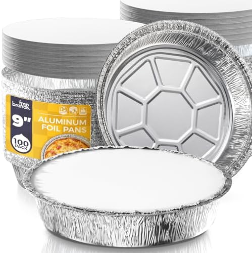 Fit Meal Prep 100 Pack 9” Round Aluminum Foil Pans with Lids, Pie Tins Disposable 9 inch with Lids, Take Out Containers, Freezer Oven Safe Aluminum Baking Pans for Storing, Cooking, Storage, Reheating
