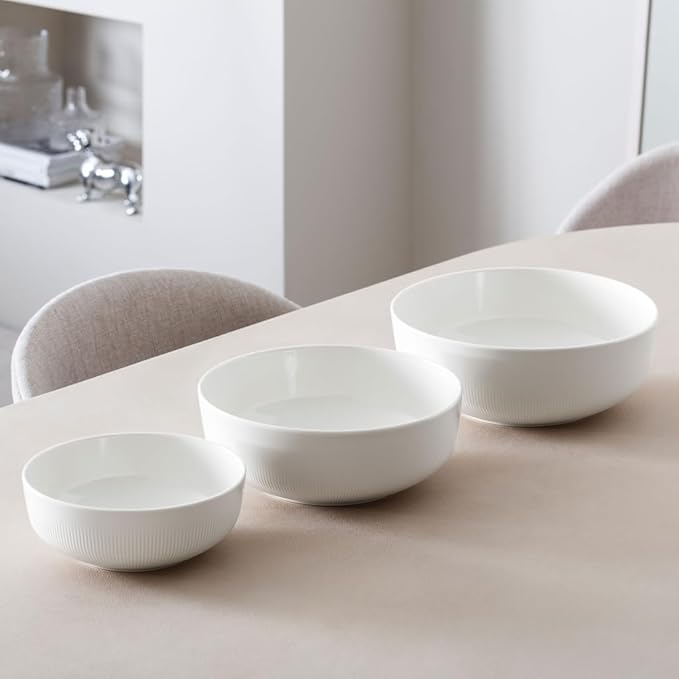 Villeroy & Boch Afina Gourmet Medium Serving Bowl, Premium Porcelain, Made in Germany, Dishwasher and Microwave Safe, 9.5 x 9.5x 3.5 in, Stackable, White