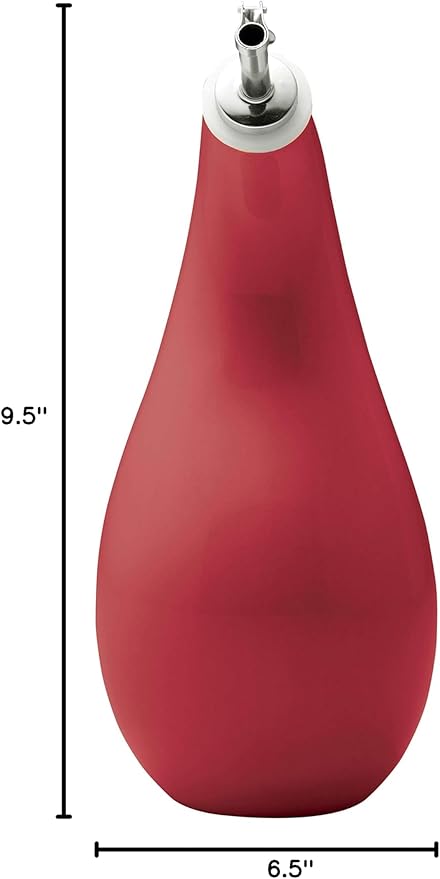 Rachael Ray Solid Glaze Ceramics EVOO Olive Oil Bottle Dispenser with Spout - 24 Ounce, Red