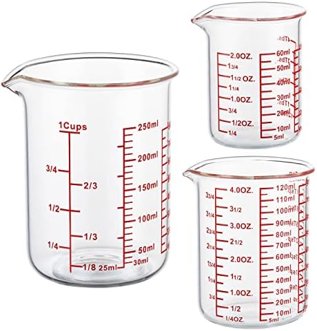 Ackers BORO3.3 Glass Measuring Cups with Spouts, 3-Piece Set, 60/120/250 ml