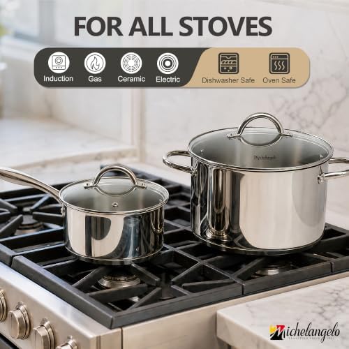 MICHELANGELO Stainless Steel Pot Set, 2QT & 3QT Saucepans, 8QT Stock Pot