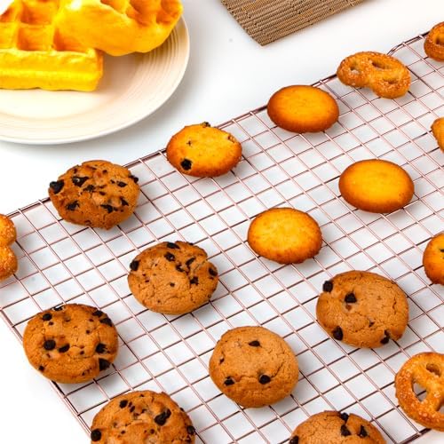 Briout Cooling Rack for Cooking and Baking, 16" x 10" Wire Rack, Rose Gold