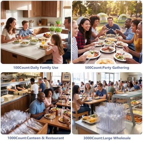 SACATR 200 Count Clear Plastic Silverware Heavy Duty -100 Forks, 100 Spoons