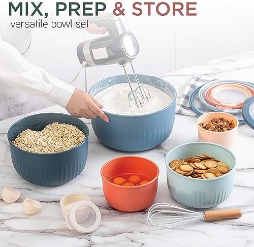 COOK WITH COLOR Prep Bowls with Lids- Wide and Deep Nesting Plastic Small Mixing Bowl Set with Lids, 12 Piece Set - Deep Bowls, Multicolor